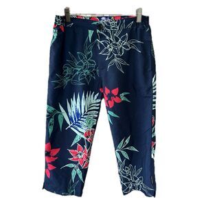 Palmwave Hawaiian Tropical Side Pockets Side Elastic Waist Cropped Pants S